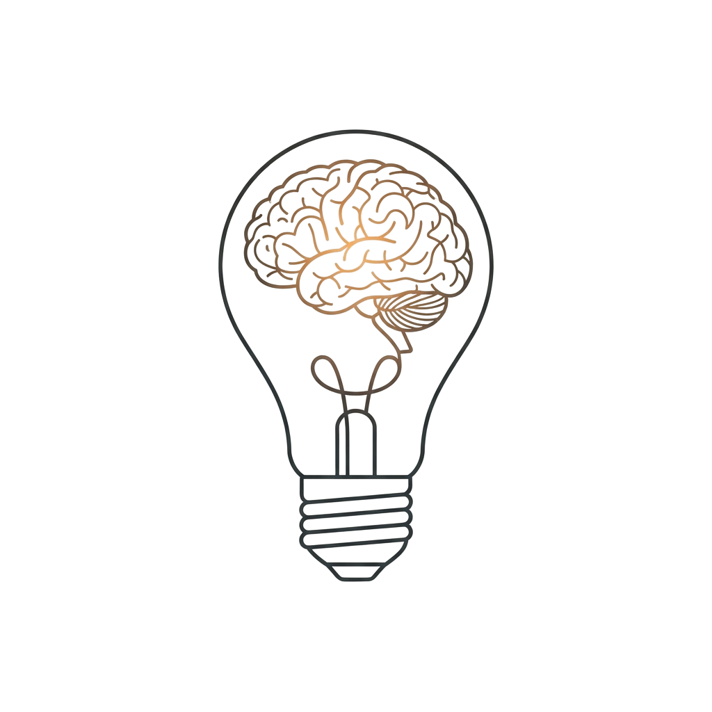 Lightbulb icon with a brain inside representing creativity and innovative thinking
