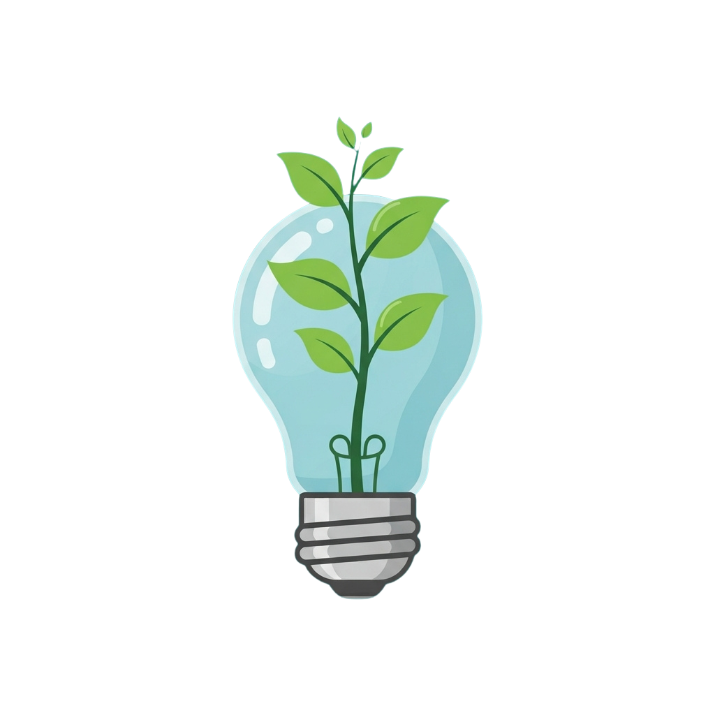 A lightbulb containing a small green plant growing inside, symbolizing eco-friendly ideas and sustainability.