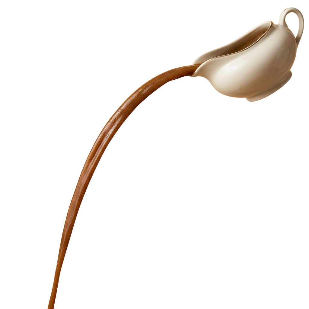 A cream-colored pitcher with a long, curved spout on a black background