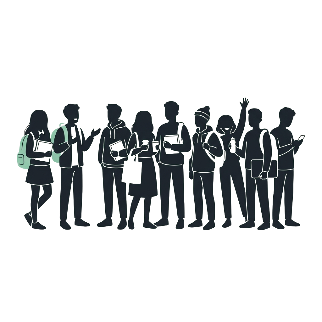 Silhouettes of a group of people standing together at night, each using a smartphone or device.