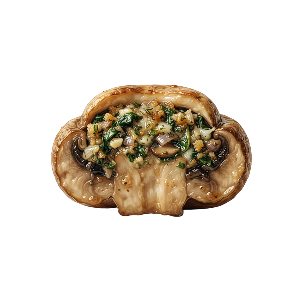 Golden-brown baked pastry filled with sautéed mushrooms, spinach, and herbs