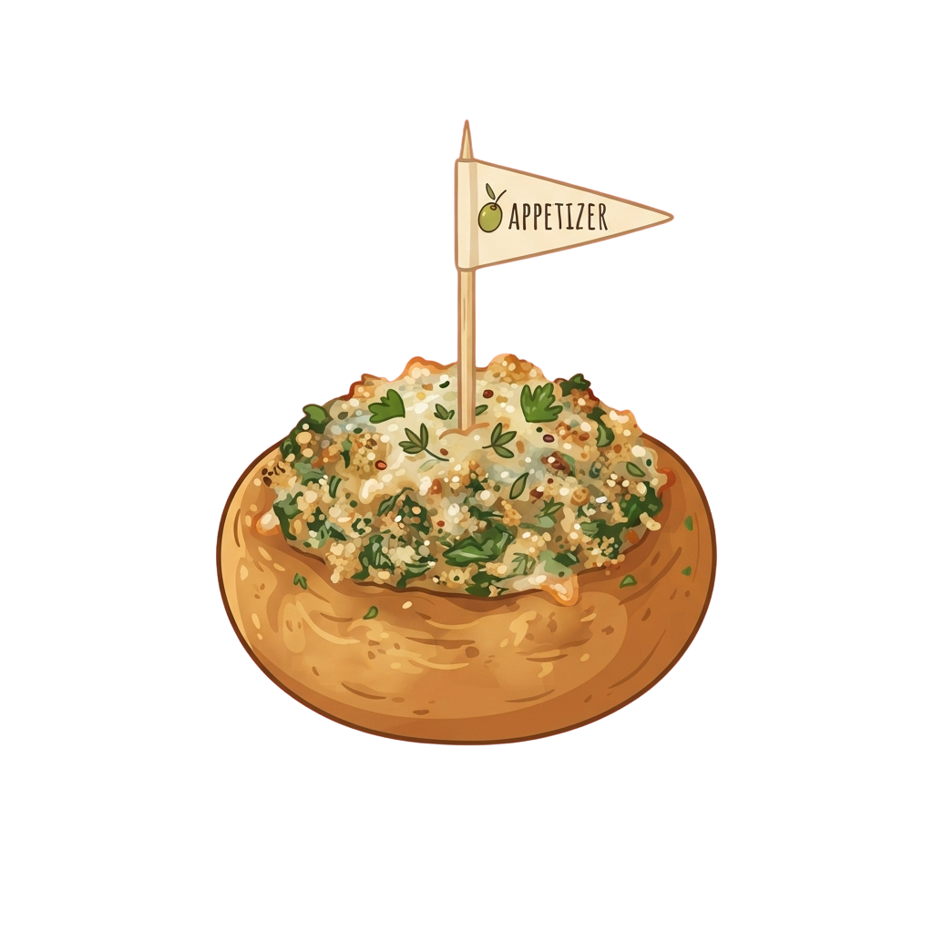 A single appetizer pizza slice topped with cheese, herbs, and a small flag labeled appetizer