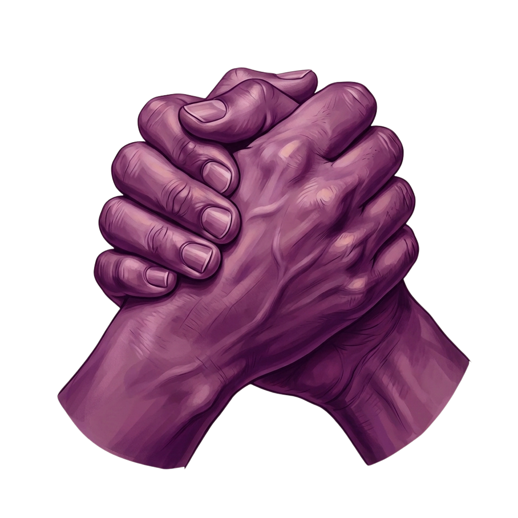 A stylized purple graphic of two fists clenched together.