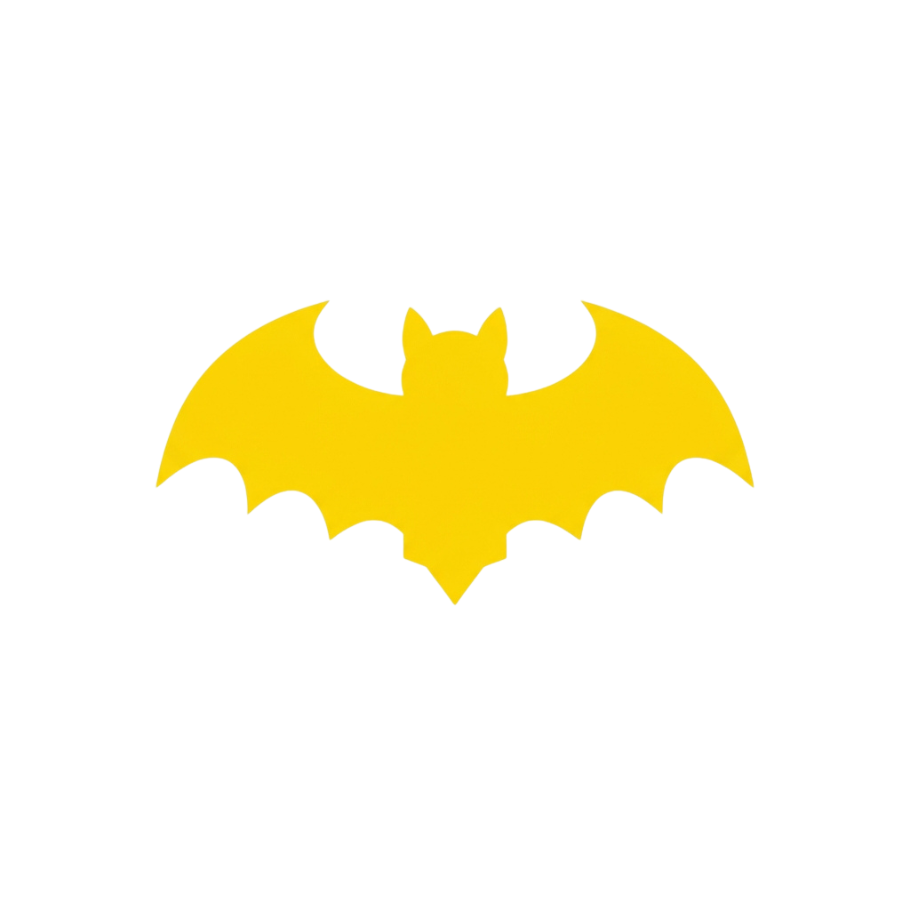 Bright yellow bat silhouette against a black background