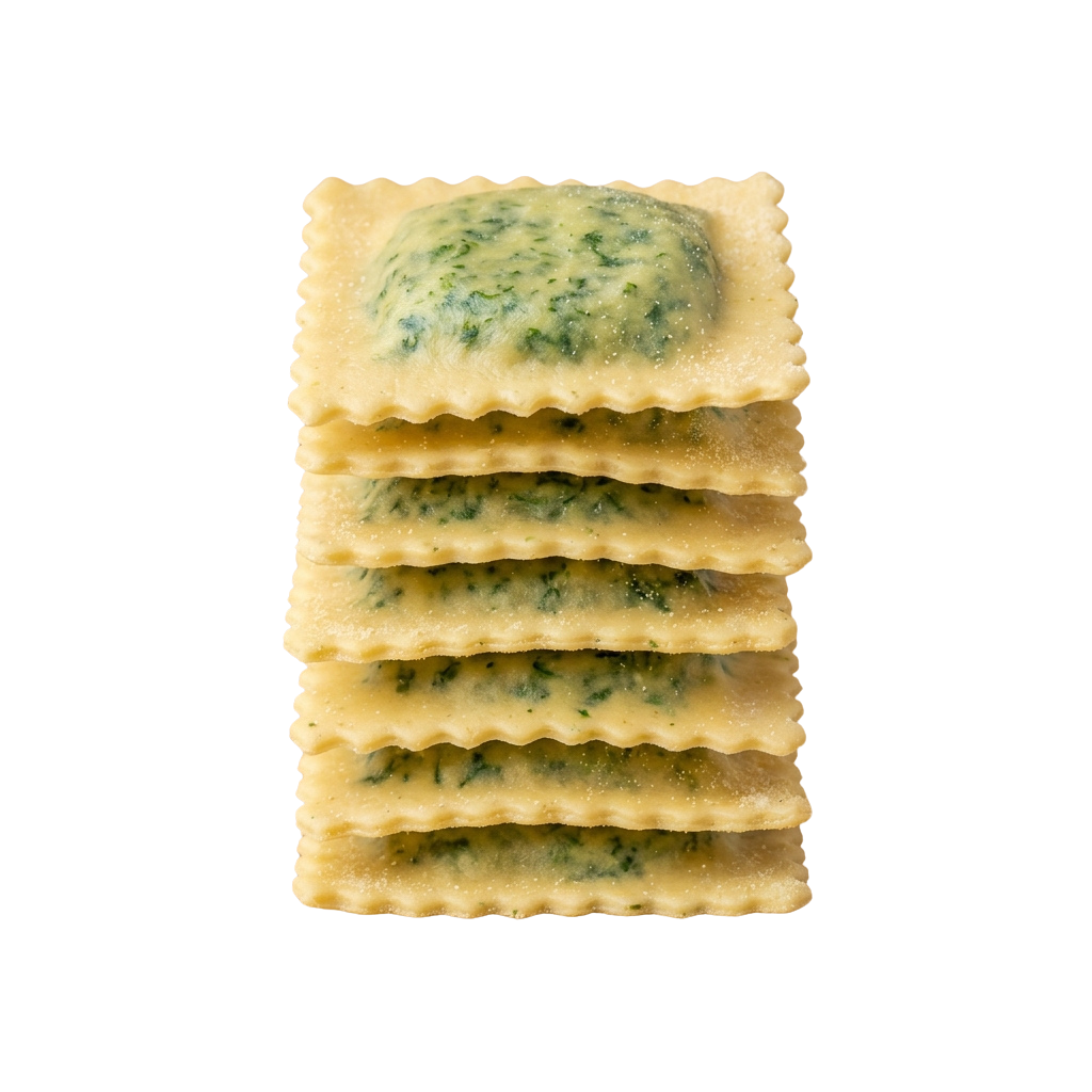 A stack of six rectangular crackers with a green herbed cheese filling visible between each layer