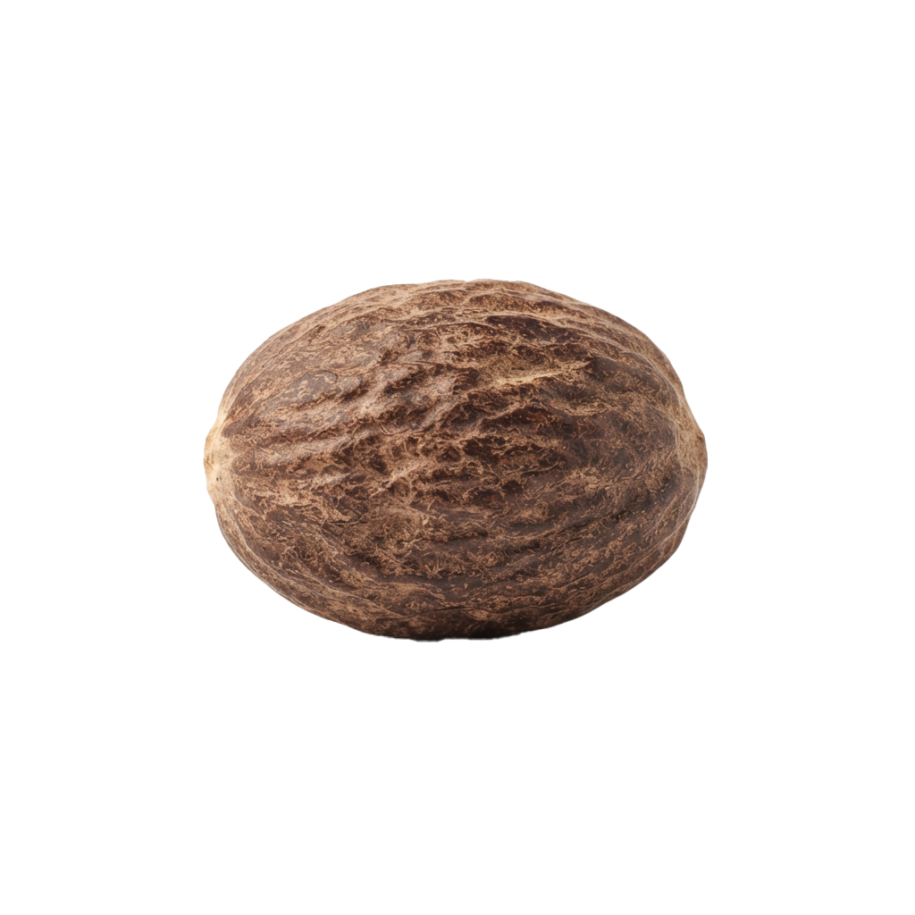 A single whole brown almond with a textured surface against a black background