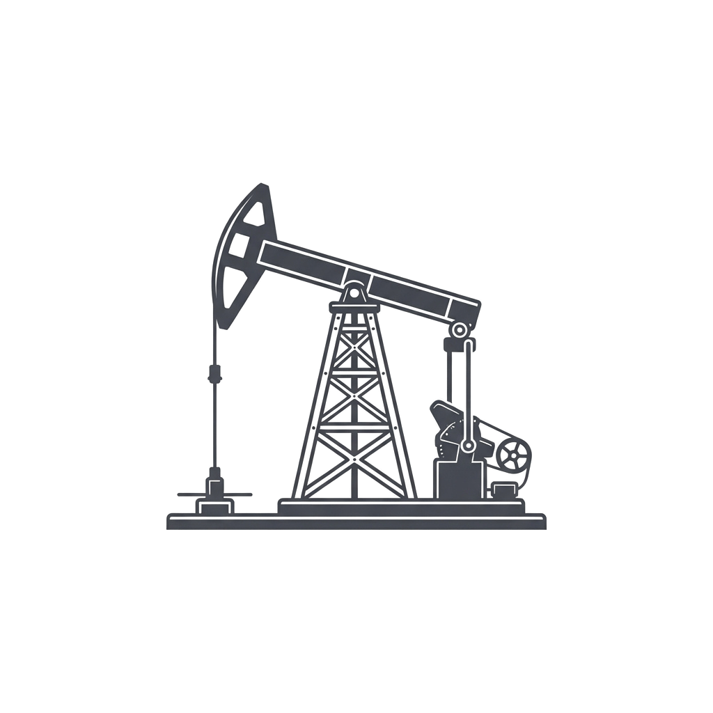 A grayscale illustration of an oil pump jack used in industrial oil extraction