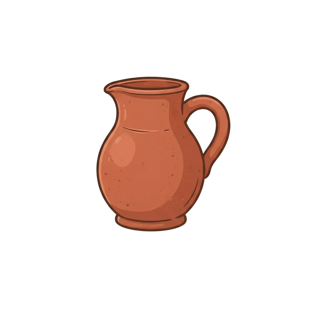 A terracotta-colored pitcher with a handle and spout on a dark background