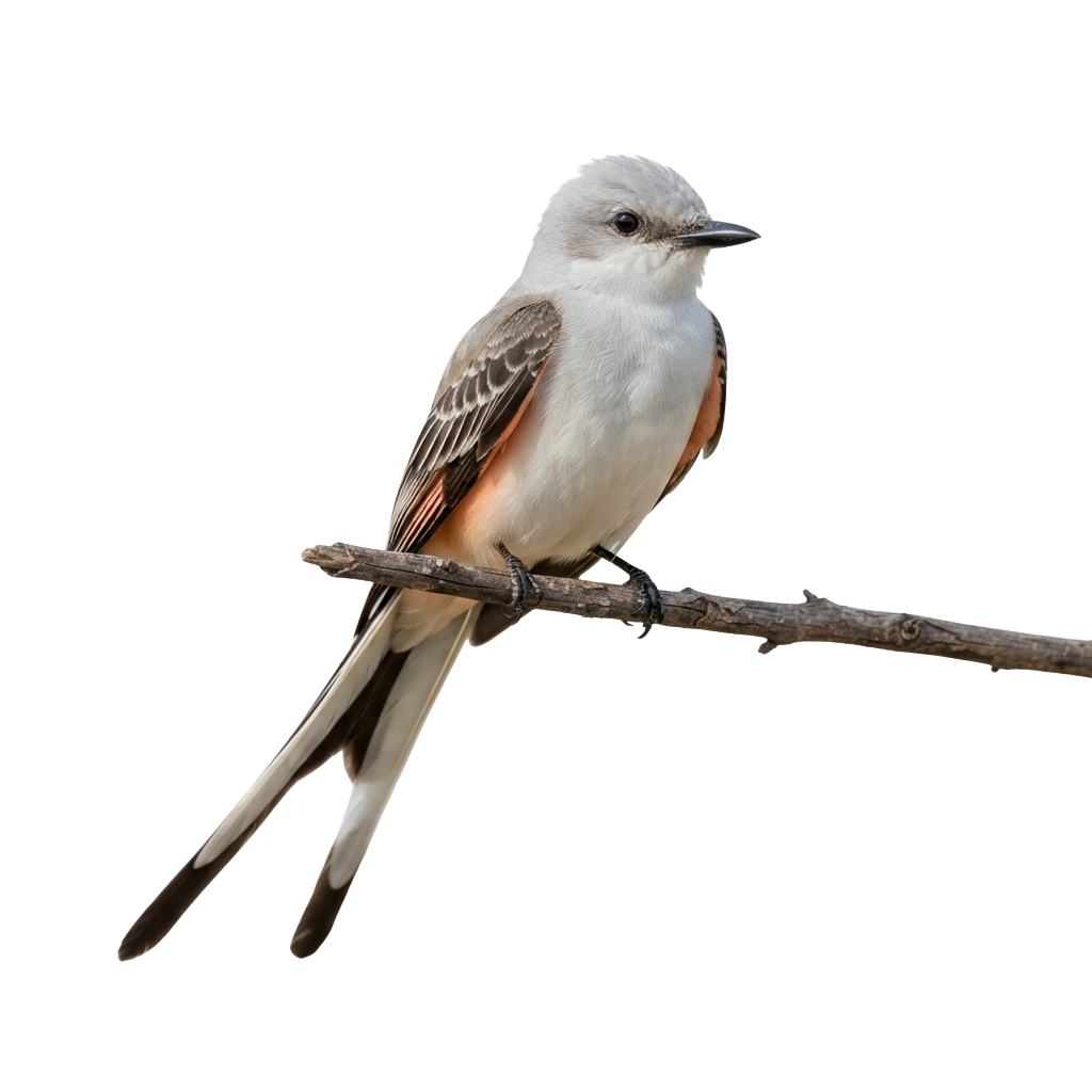 A white-throated swift perched on a thin branch against a dark background