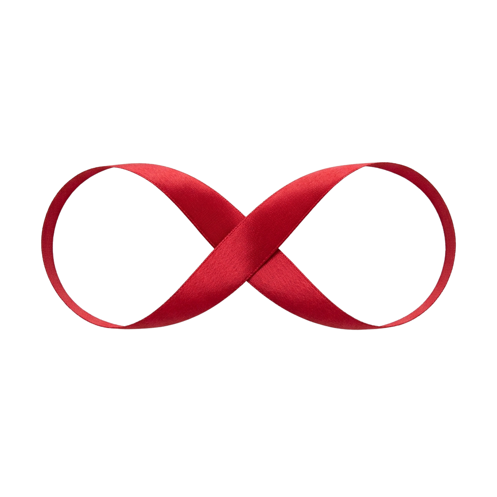 A bold red infinity symbol on a black background