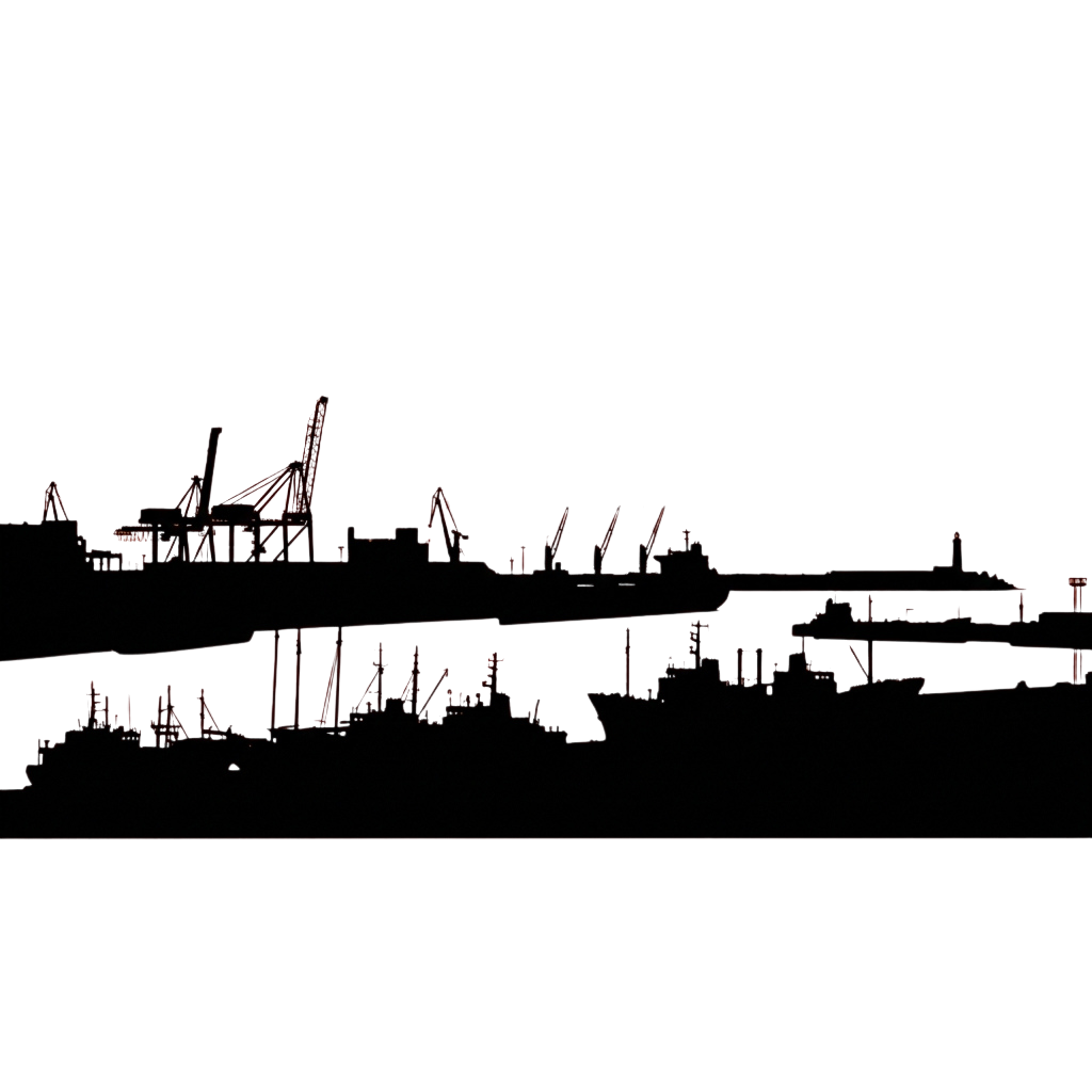 Silhouette of red neon signs against a dark night sky background