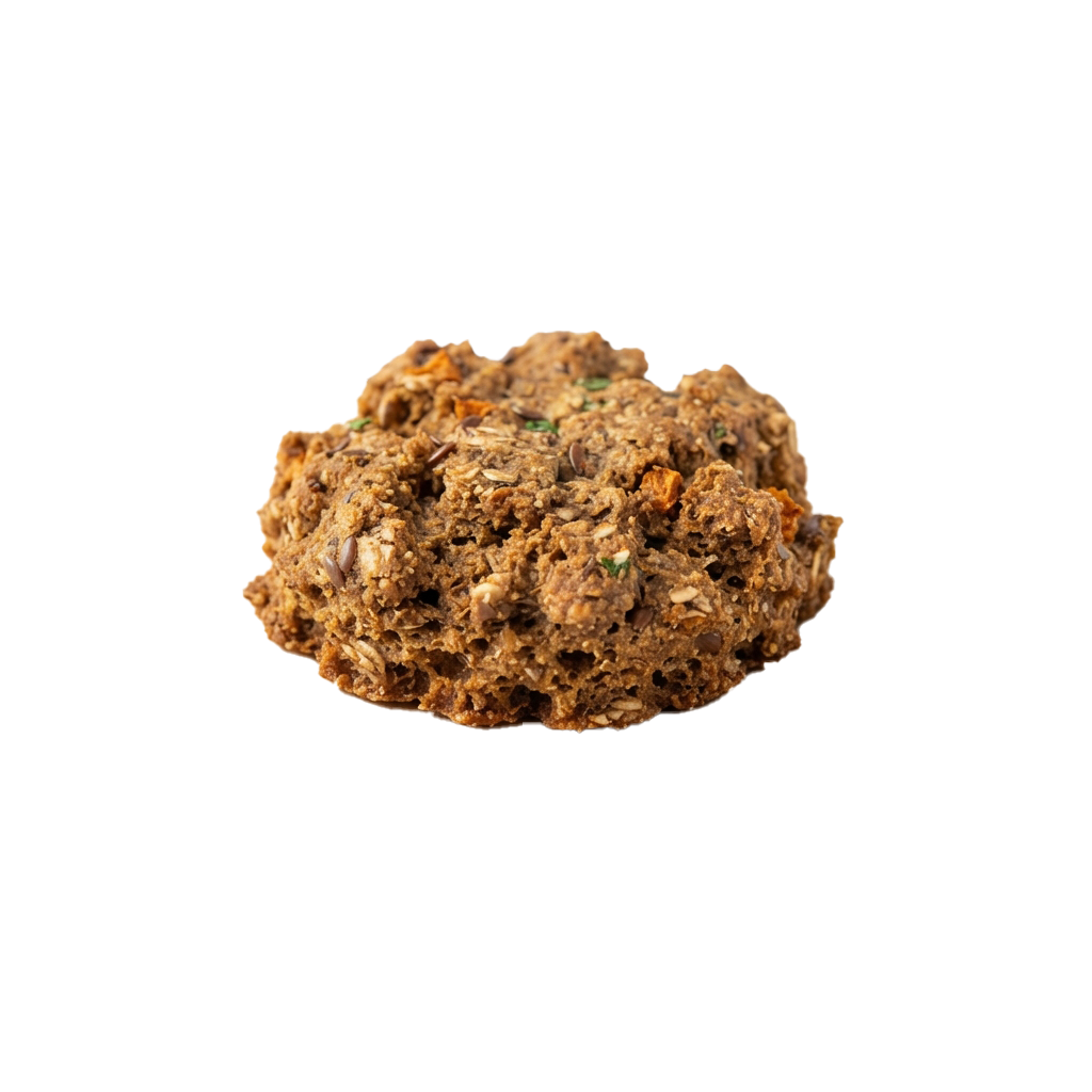 Close-up image of a baked granola cluster with visible oats and nuts