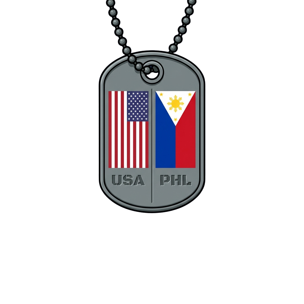 Dog tag pendant showing USA and Philippines flags side by side with USA and PHL text below
