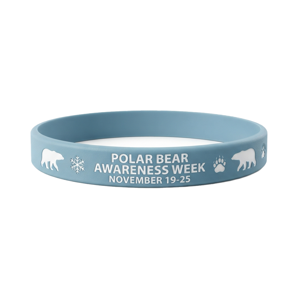 Light blue wristband with Polar Bear Awareness Week text and paw print icons, dated November 19-25