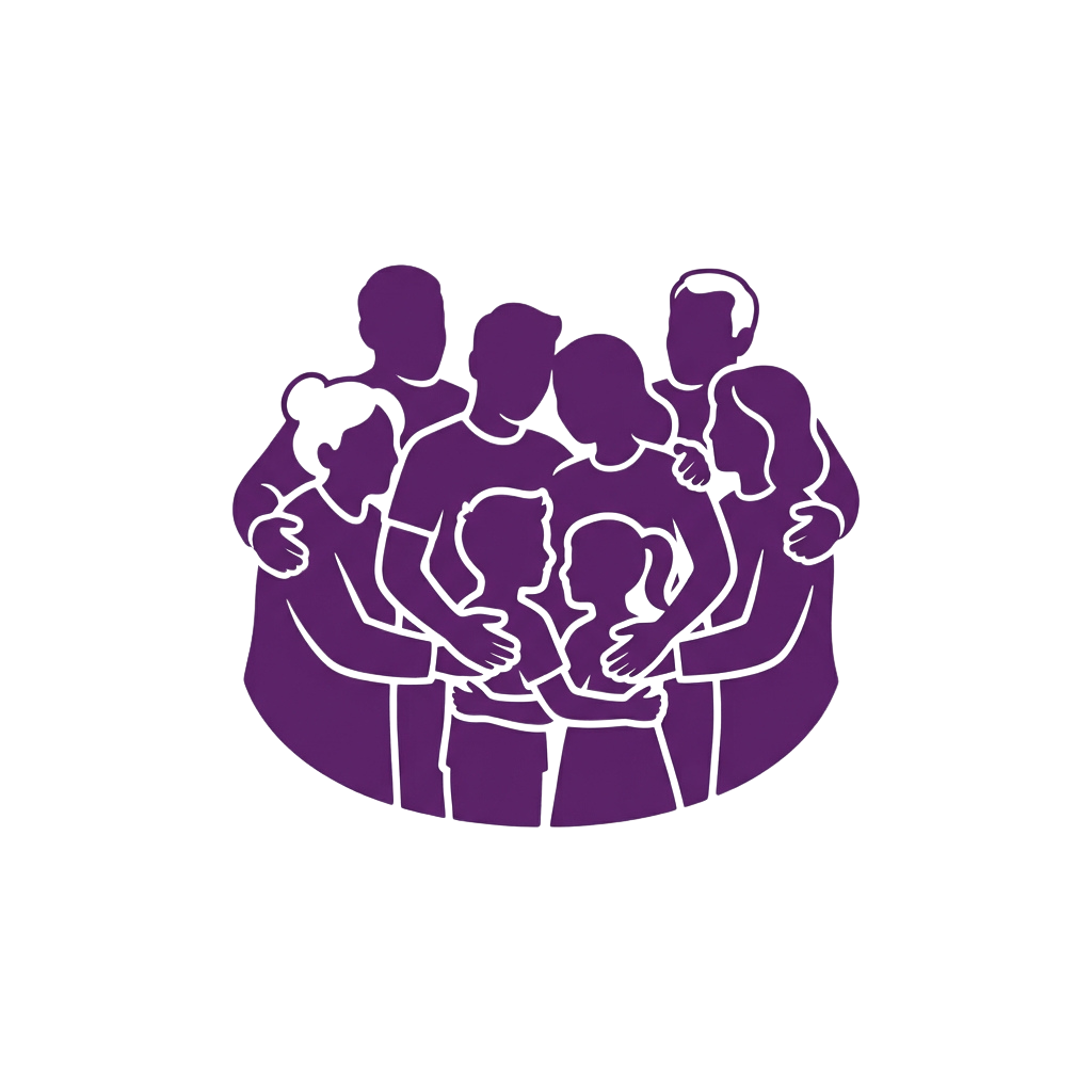 Illustration of a group of people standing closely together in a warm embrace