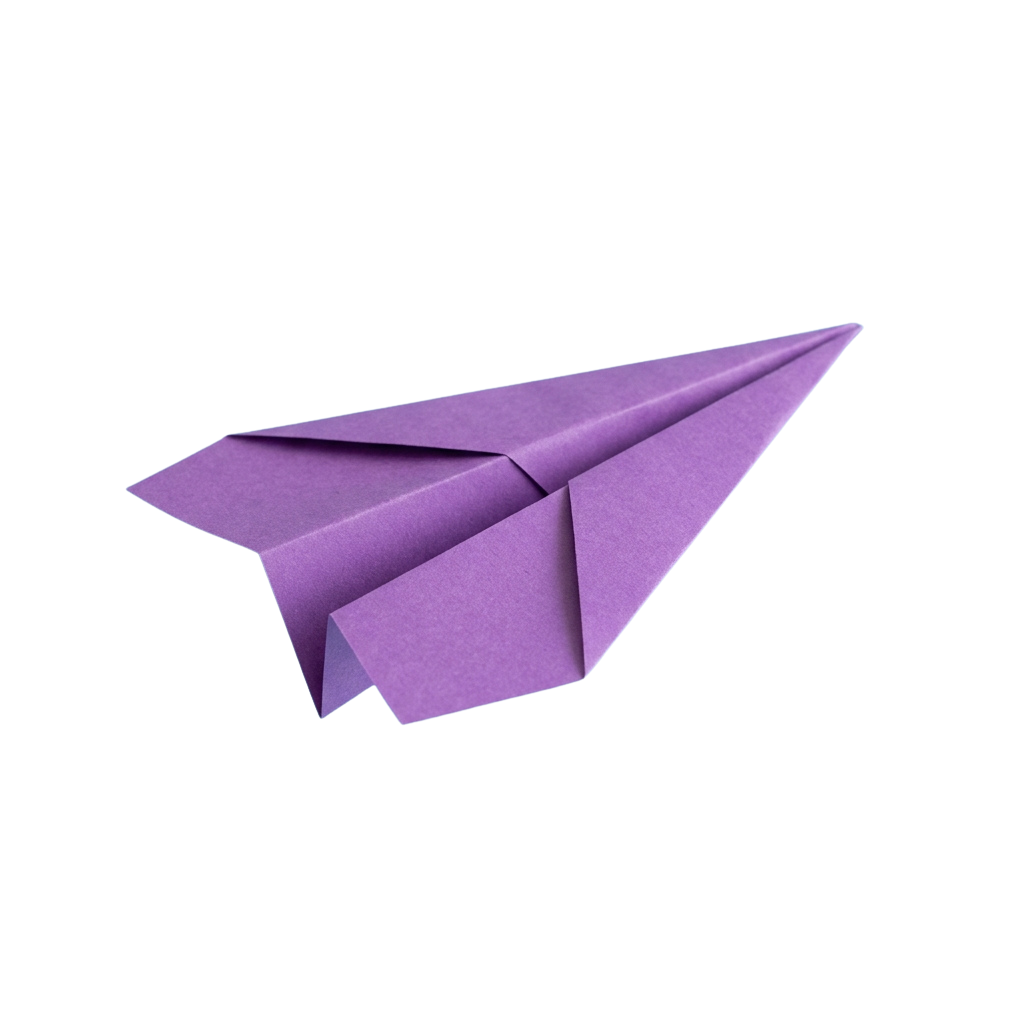 A folded purple paper airplane against a black background