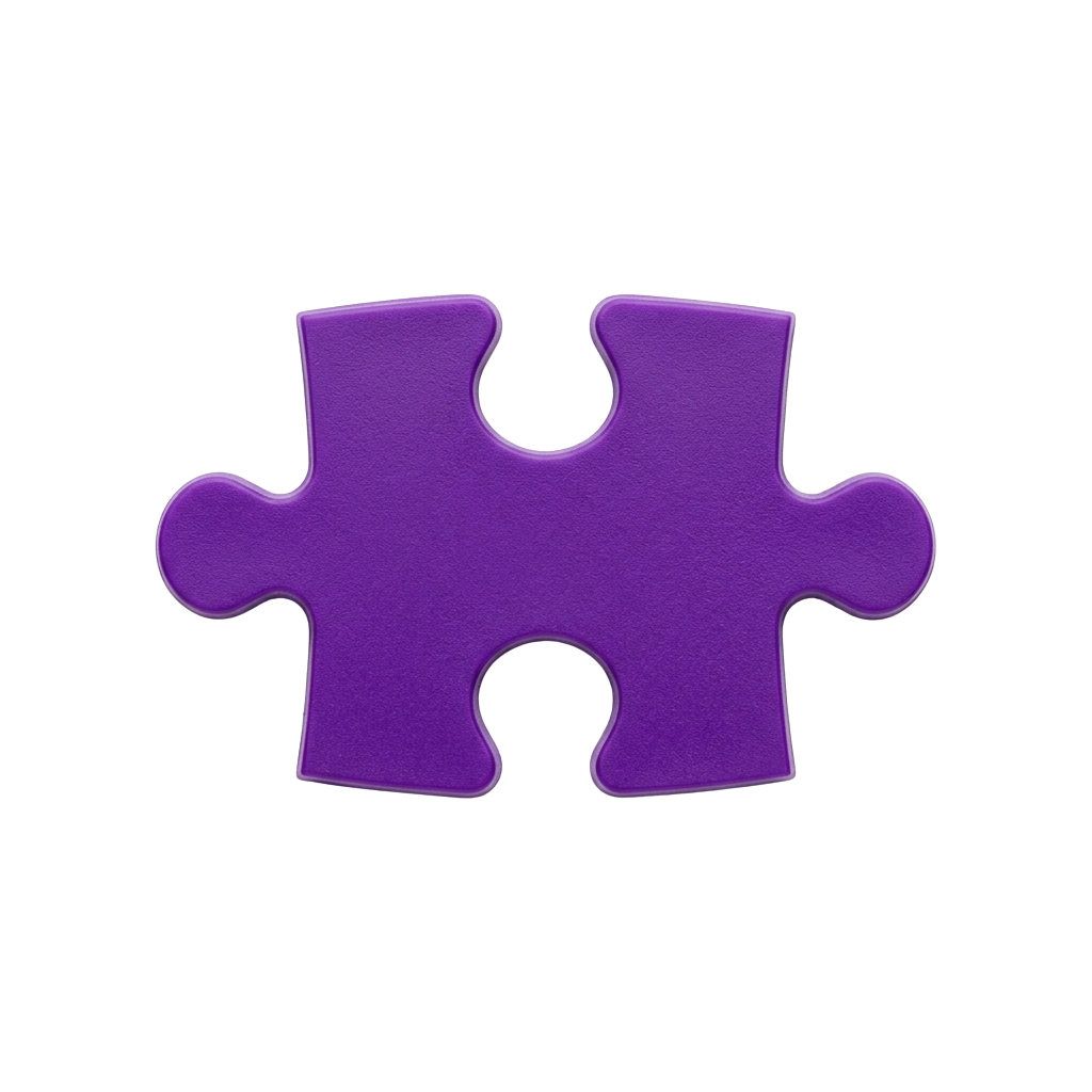 A single purple jigsaw puzzle piece against a black background