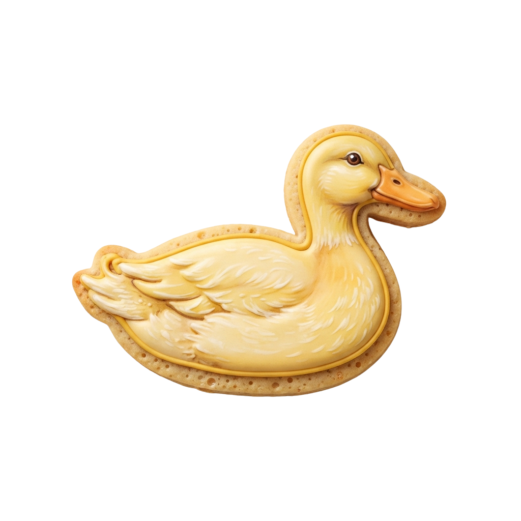 A cream-colored ceramic duck figure with a smooth, rounded body and orange beak.