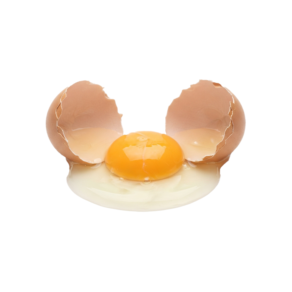 A hard-boiled egg with its shell cracked open on both sides, revealing the yolk and egg white.