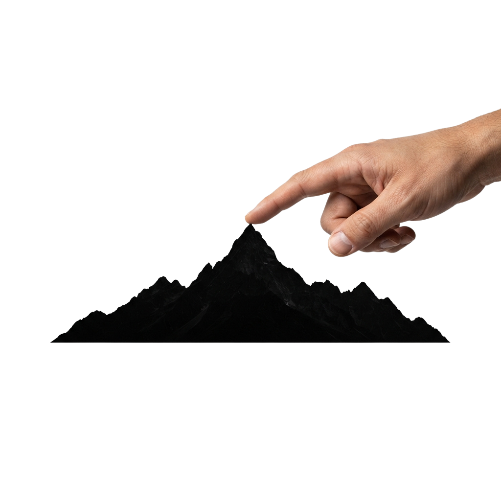 A hand pointing at the outline of Virginia on a black background map.
