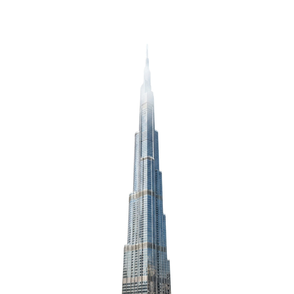 A sleek, illuminated skyscraper rising high into the night sky, glowing brightly against a dark background.
