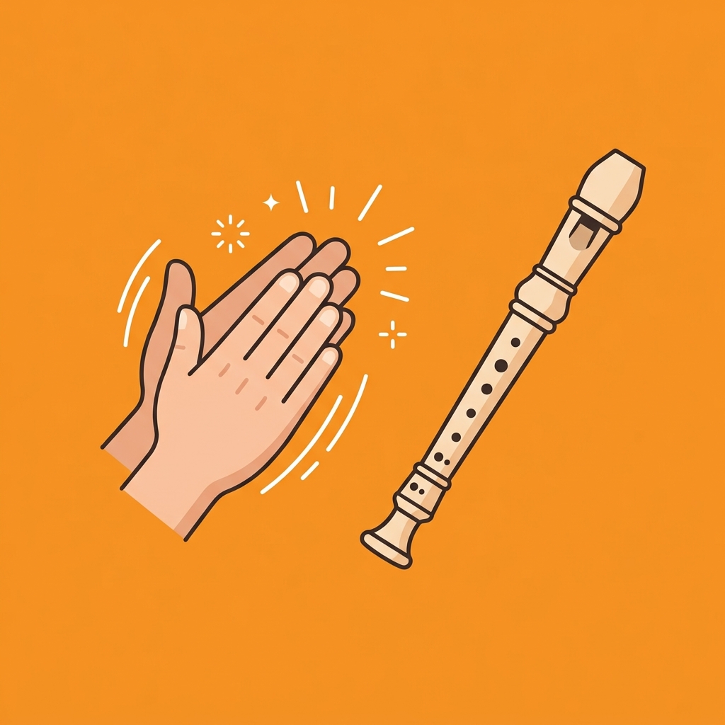 Illustration of clapping hands next to a recorder with sparkles indicating applause or celebration