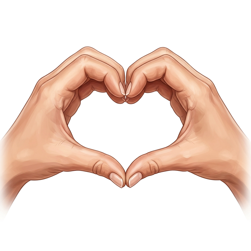Two hands forming a heart shape with fingers against a black background