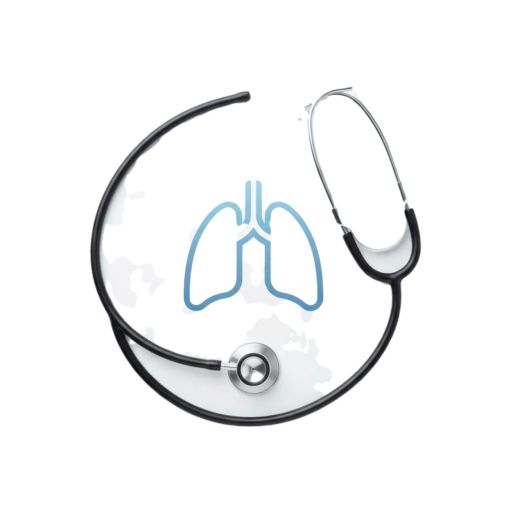 Stethoscope with lungs graphic inside the chest piece on a black background