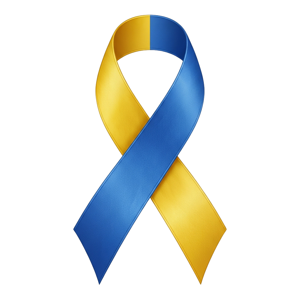 A ribbon split into blue and yellow colors against a black background