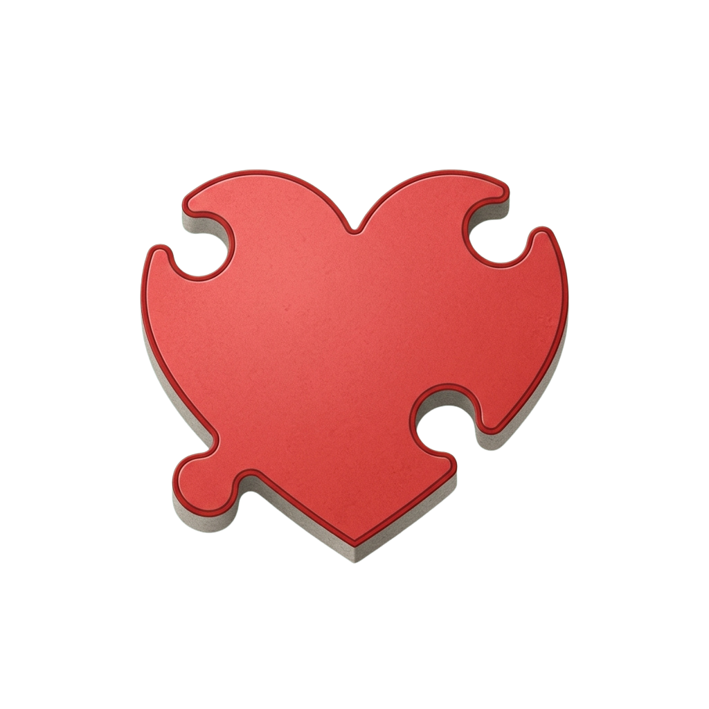 A single red heart-shaped jigsaw puzzle piece with interlocking edges
