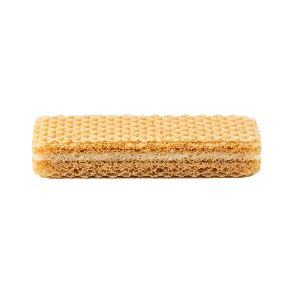 Two waffle sticks joined with a layer of creamy filling in between