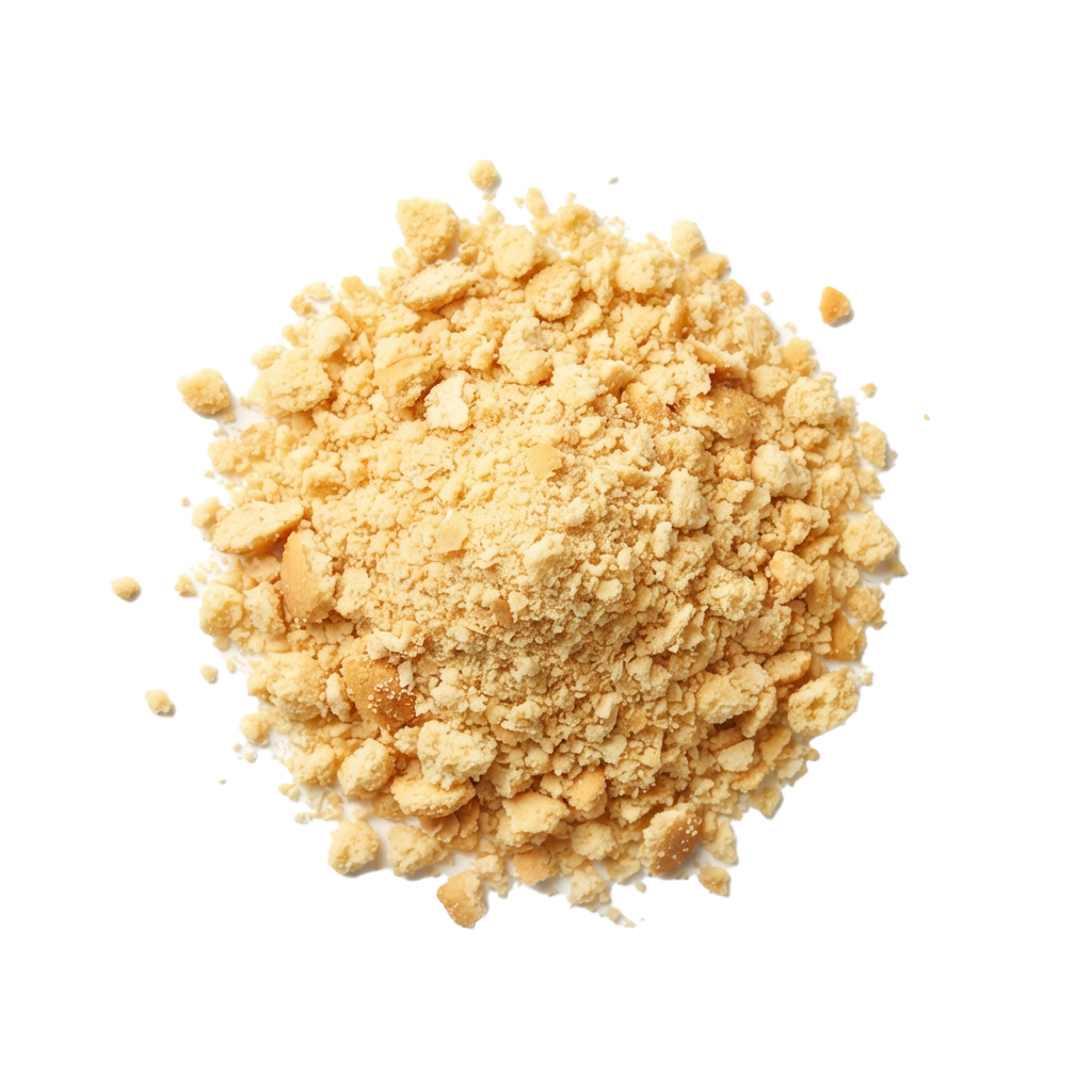 A close-up image of a pile of yellowish granular spice or seasoning against a black background