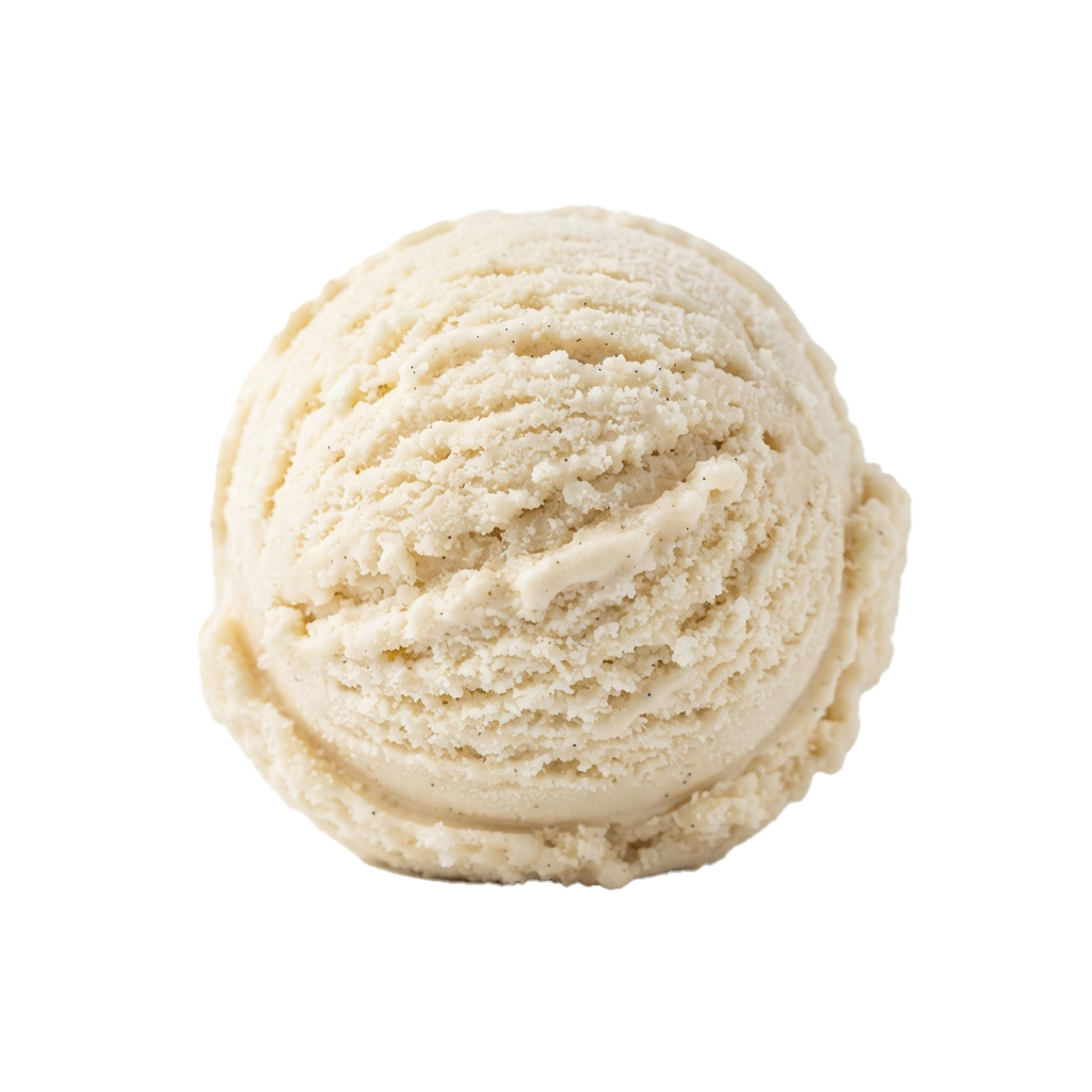 A single scoop of creamy vanilla ice cream with a swirled texture on a black background
