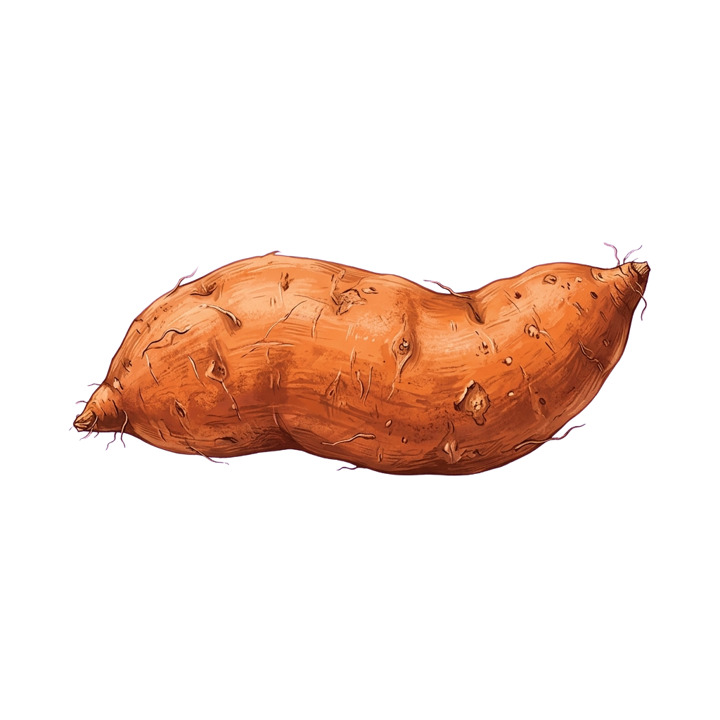 A single whole sweet potato with a brown, textured skin and natural bumps.