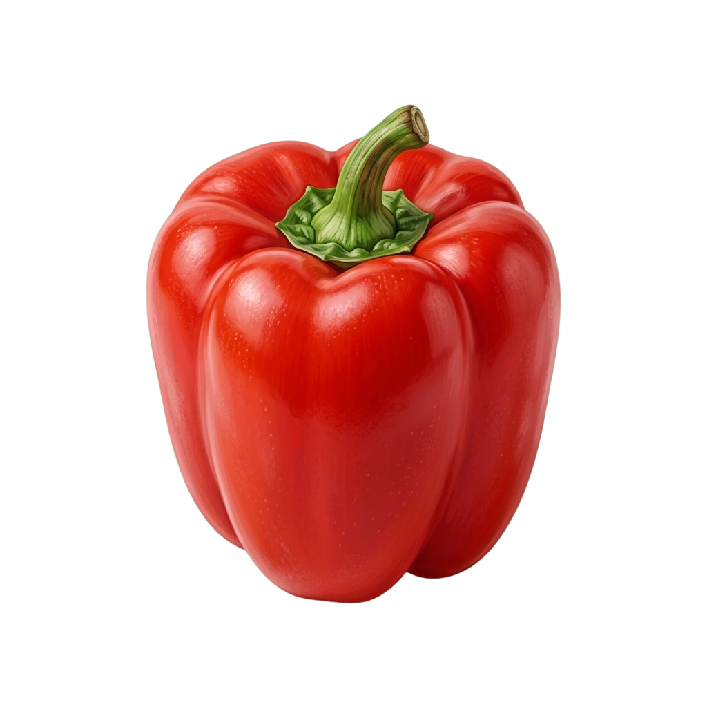 A single ripe red bell pepper with a green stem on a black background