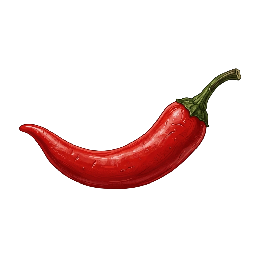 Illustration of a single red chili pepper with green stem on black background