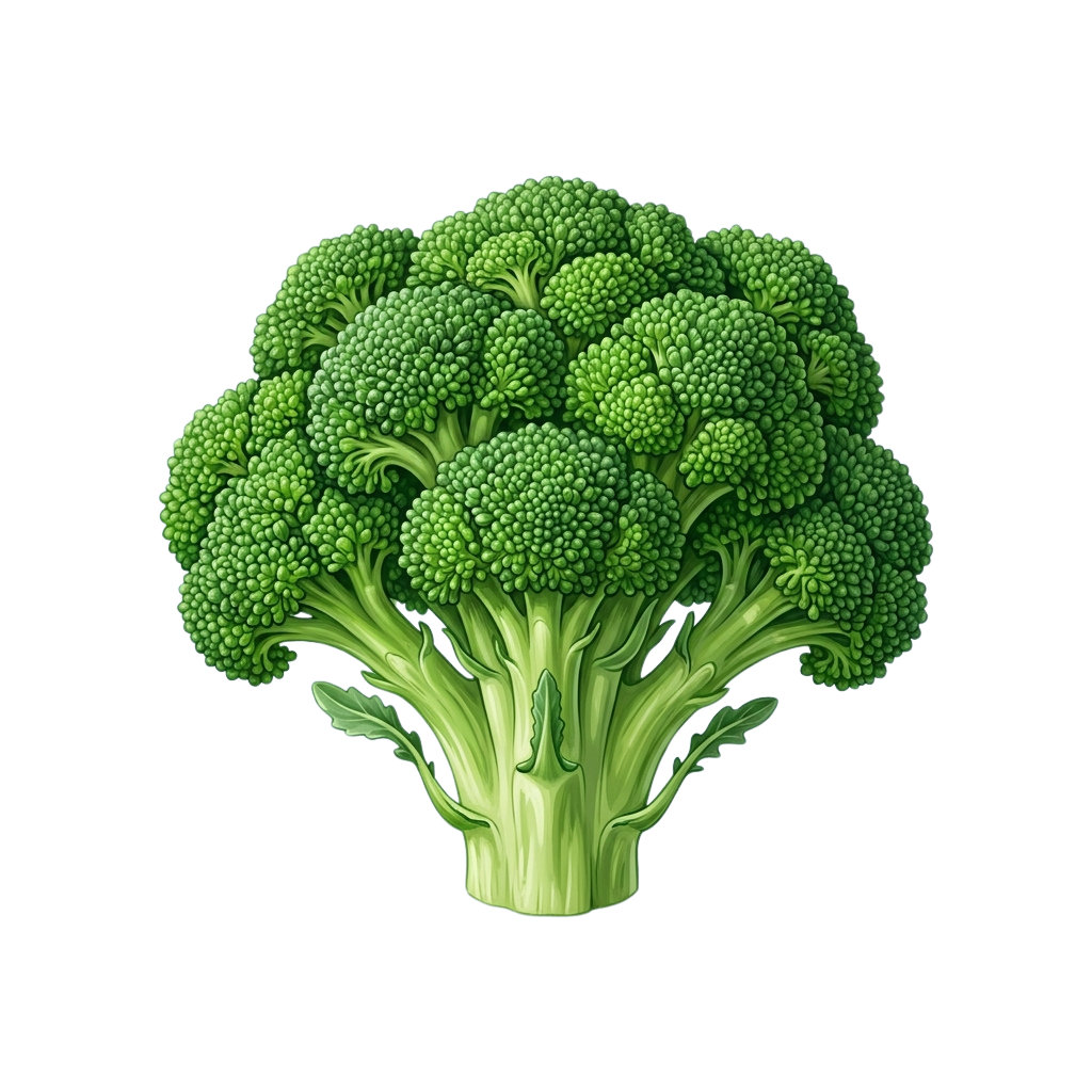 A close-up image of a whole head of bright green broccoli with detailed florets and stem