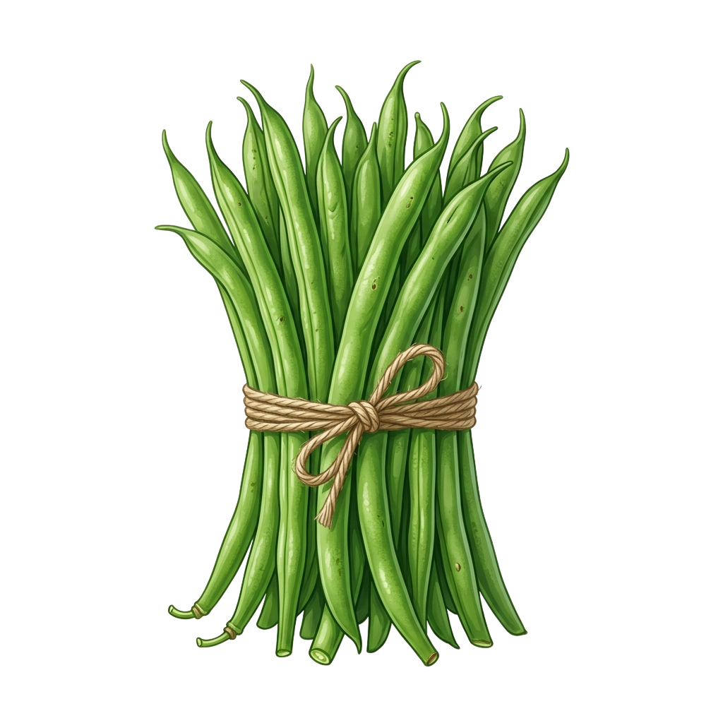 A bundle of fresh green vanilla beans tied together with natural twine