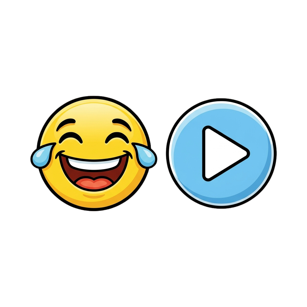 A laughing emoji with tears and a play button icon next to it