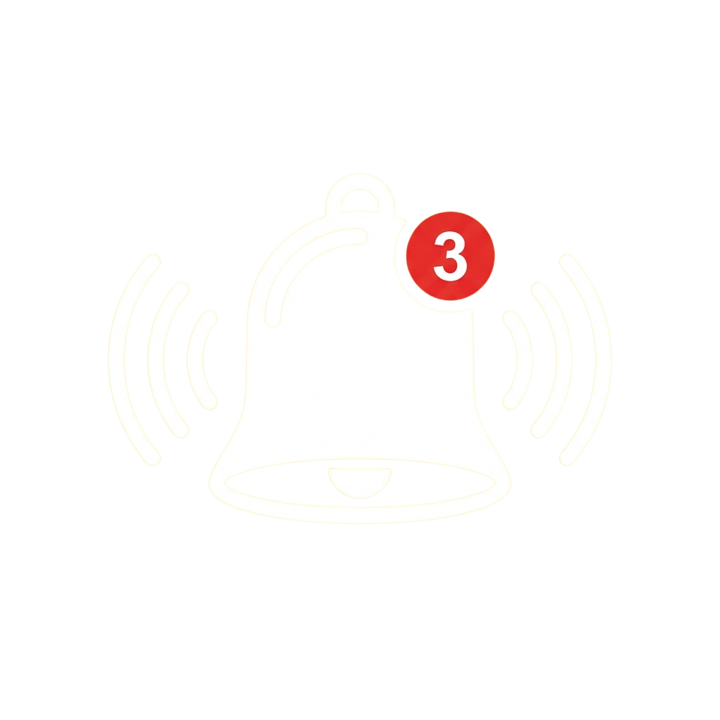 White bell icon with sound waves and a red badge showing the number three