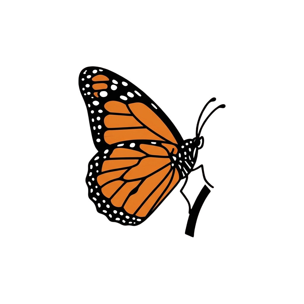 Orange butterfly with black and white patterned wings against a dark background