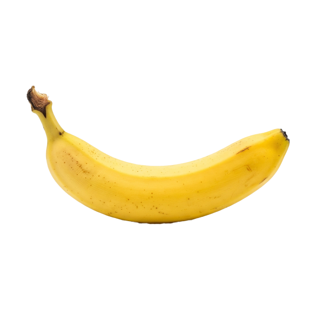 A single ripe yellow banana with slight brown speckles against a black background