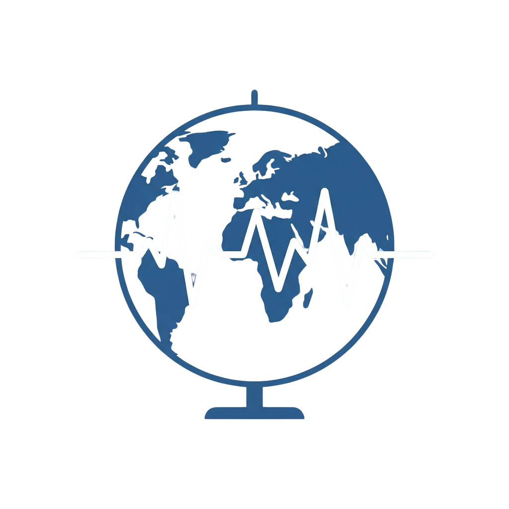 A globe with a heartbeat line graphic overlay symbolizing global health or wellness monitoring