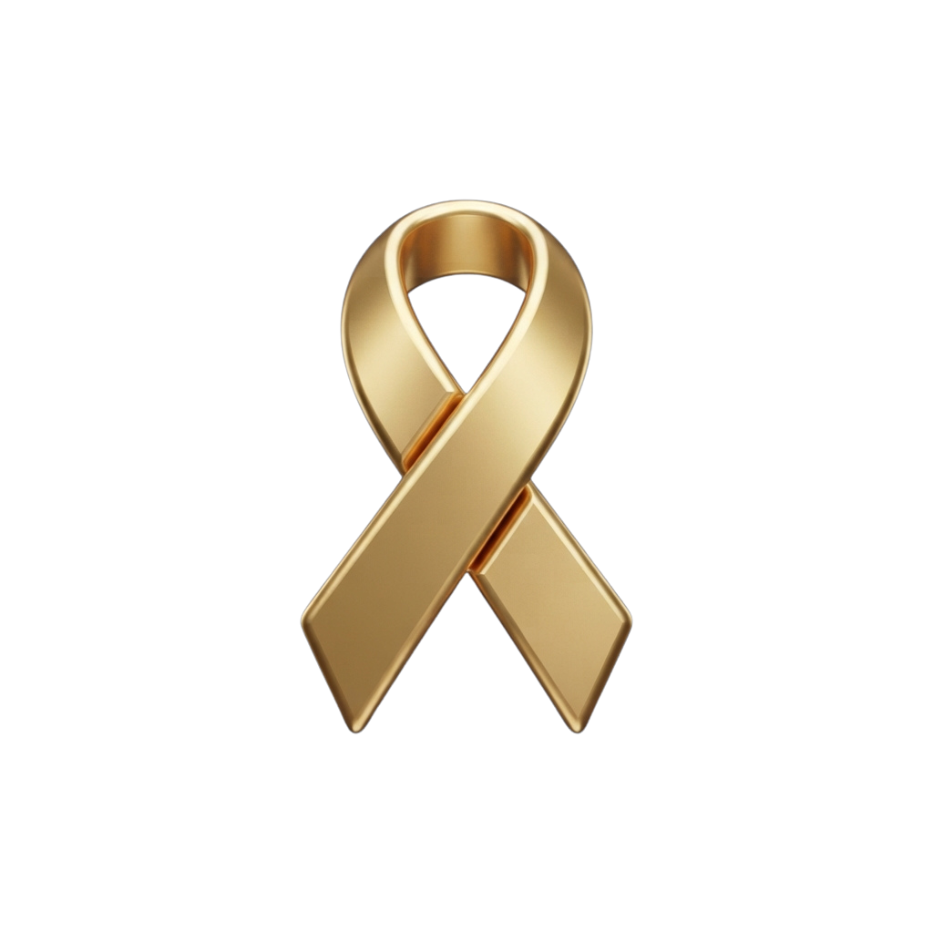Shiny gold ribbon symbol against a black background
