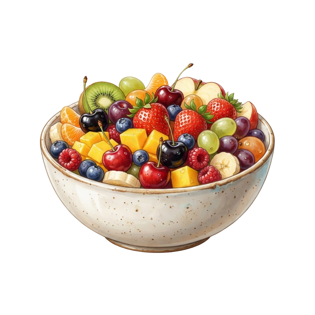 A bowl filled with a variety of colorful fresh fruits including berries, kiwi, and citrus slices