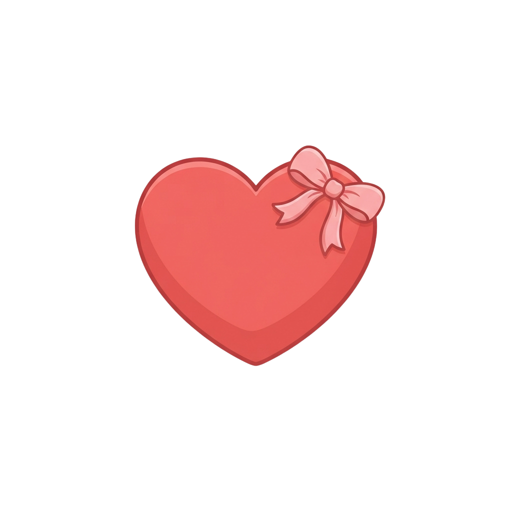 A heart-shaped gift box with a pink ribbon bow on top