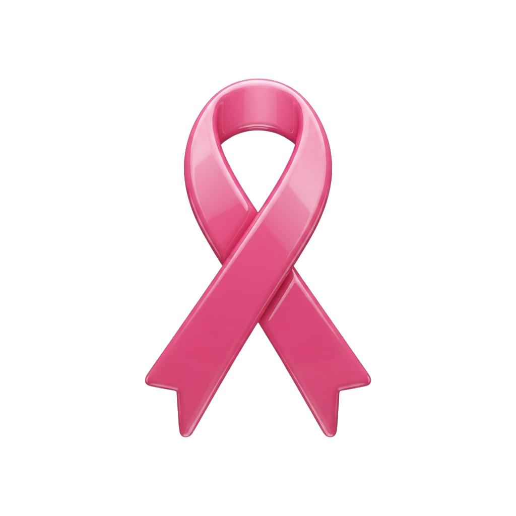 A glossy pink ribbon symbol on a black background