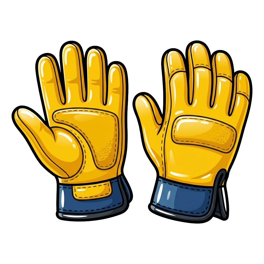 Two yellow goalkeeper gloves with blue wrist straps and padded palms shown side by side