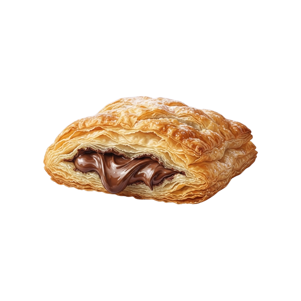 Golden croissant with melted chocolate filling inside