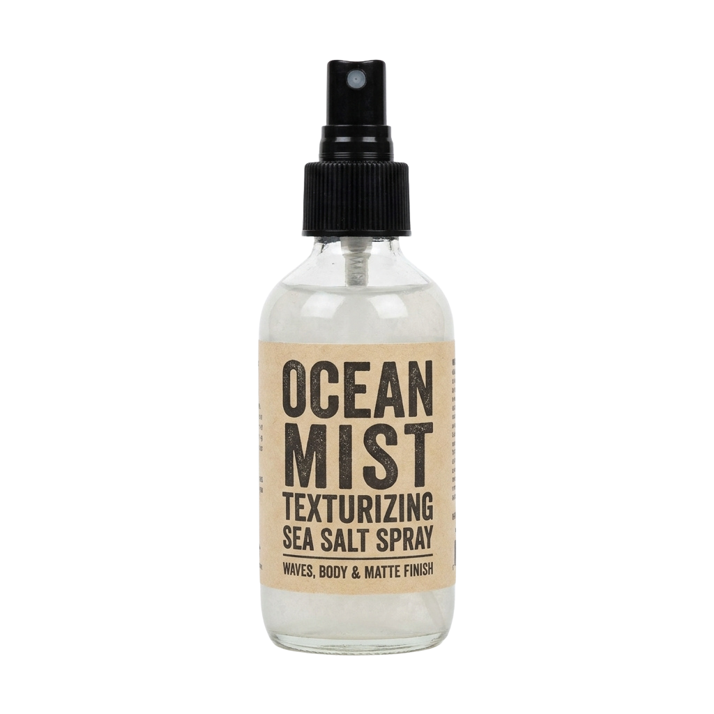 A spray bottle labeled Ocean Mist Texturizing Sea Salt Spray for waves, body, and matte finish